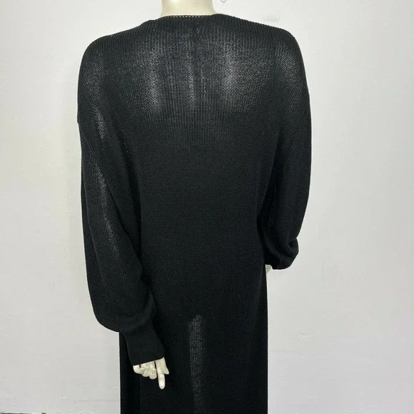 Free People Beach Long Duster Cardigan Small Black Knit Open Front Boho - Picture 9 of 12